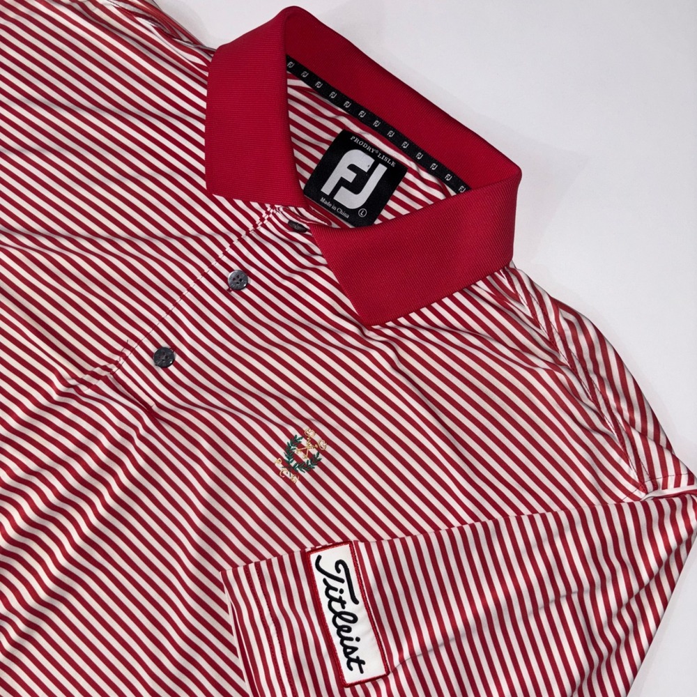 FootJoy ProDry Lisle Polo Shirt Men's L Red White Striped Golf Titleist